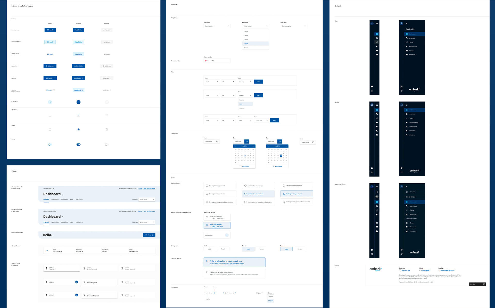 Embark Group tokenised design system for white label system on tablet screens