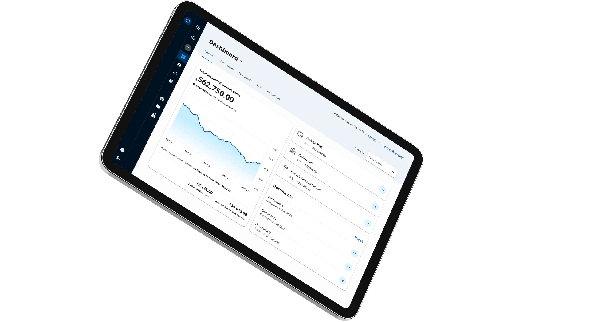 Embark Group investment dashboard on iPad