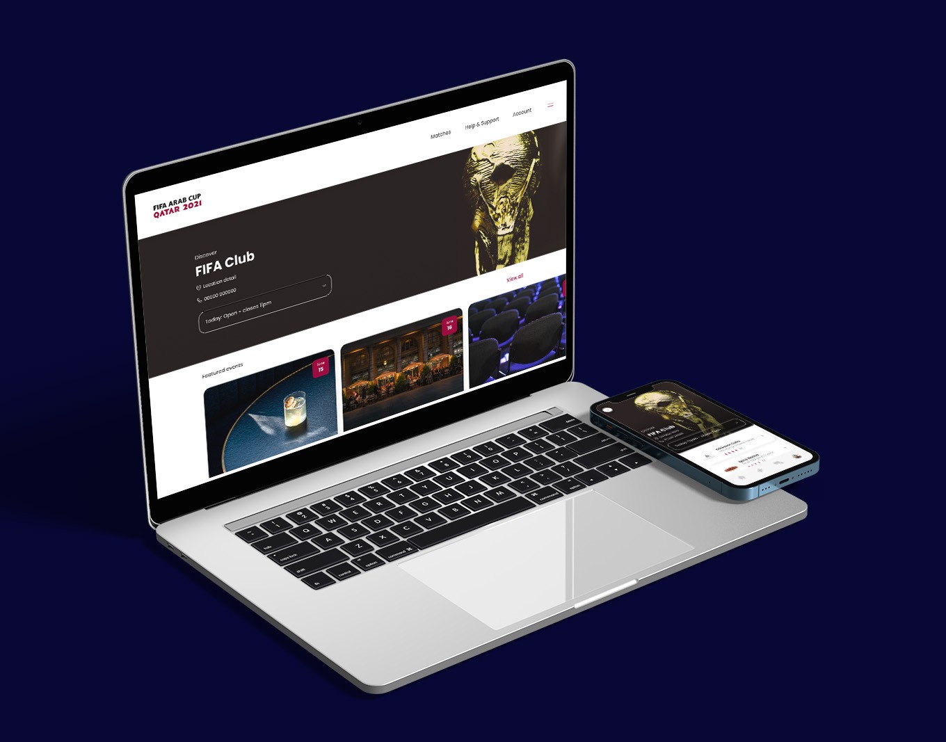 FIFA Arab Cup Qatar 2021 FIFA Club responsive web and mobile interface on laptop and iPhone